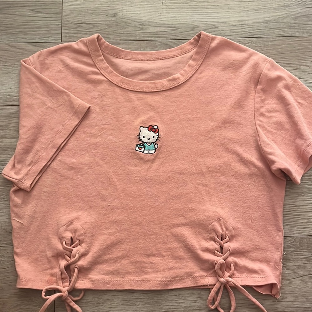 Embroidered Hello Kitty Crop Top with lace front